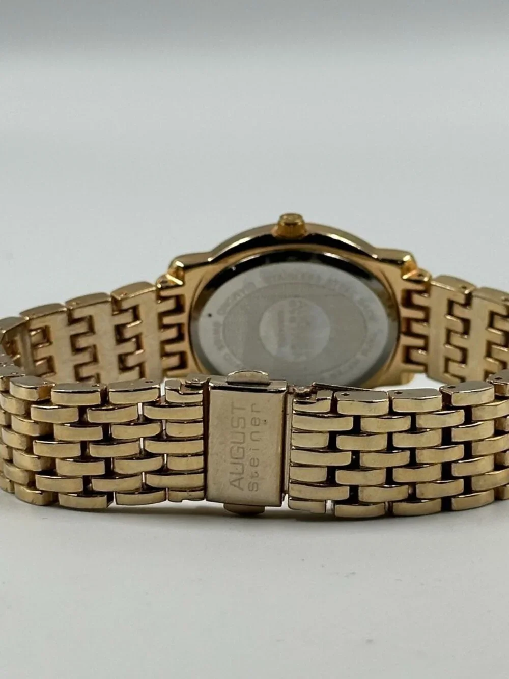 August Steiner Watch Women Gold Tone Blue Mother of Pearl Dial New Battery